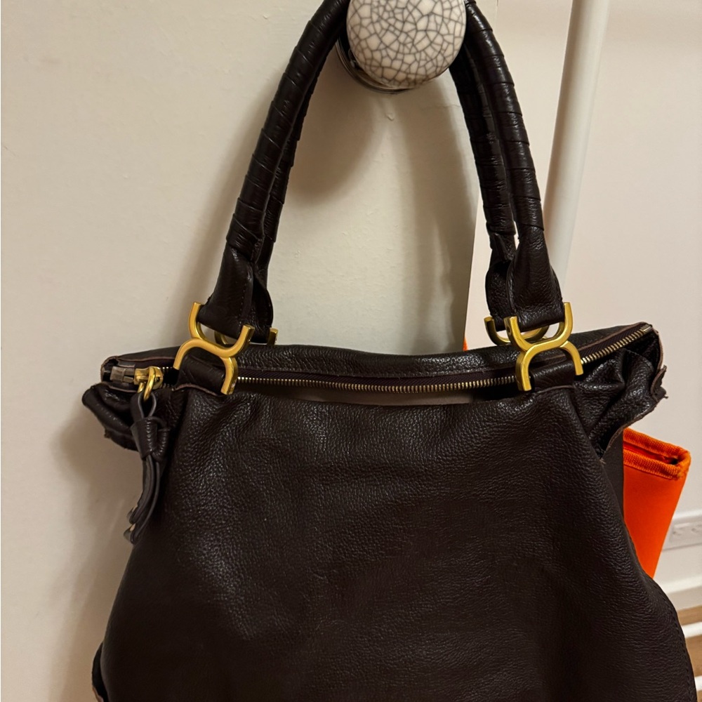 Chloe dark brown/cherry Leather Shoulder Bag with Gold-Tone Hardware - Picture 2 of 9